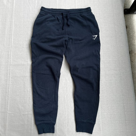 Gymshark Joggers Sweatpants Mens Size Medium Navy Pants Gym Tapered Logo - Picture 1 of 12